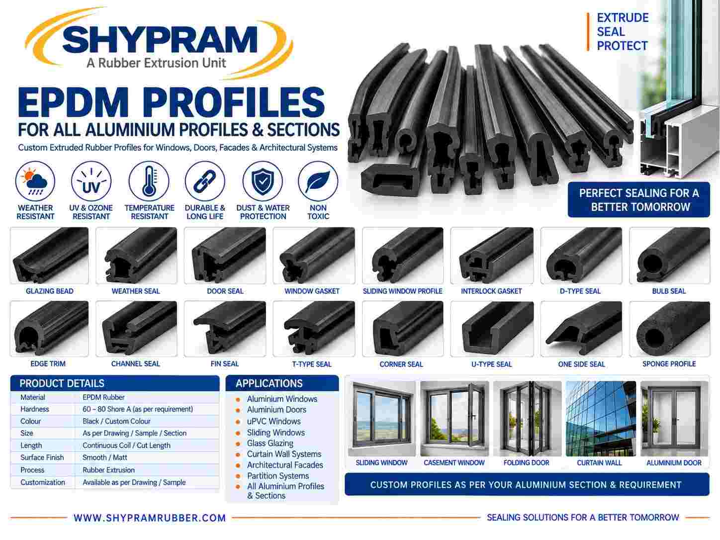 EPDM Profile - For All Aluminium Profiles & Section